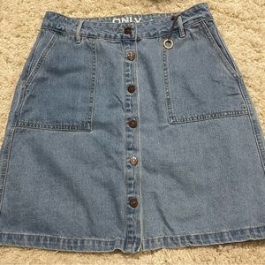 Only Blue Denim Midi Skirt